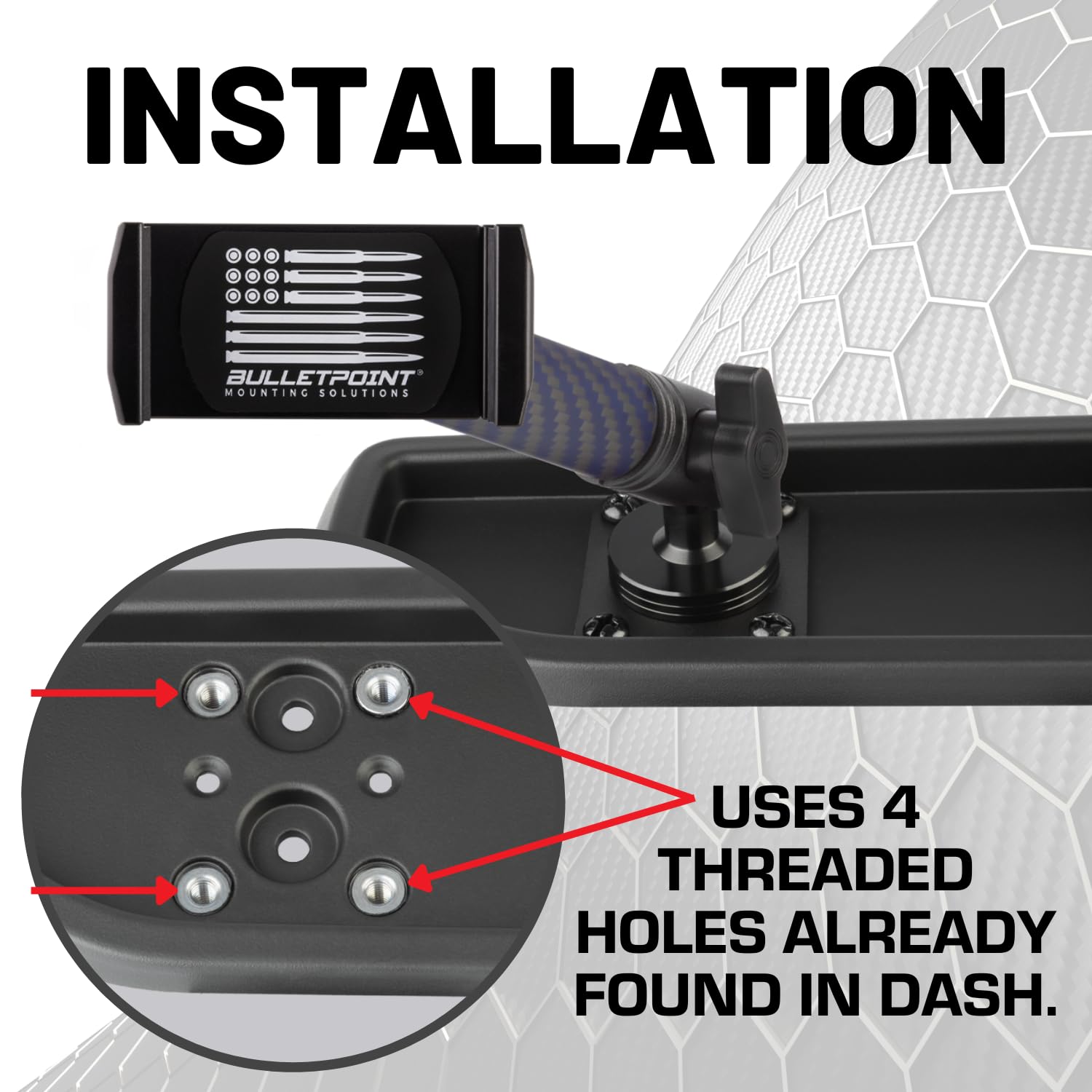 Bulletpoint Dash Mount Cell Phone Holder Compatible with 2024+ Jeep Wrangler JL & Jeep Wrangler 4xe Single Ball Mount Compatible with iPhone Android Smartphone - Image 3