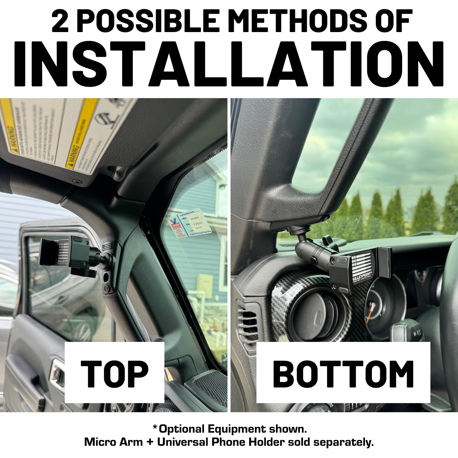 Bulletpoint Mounting Solutions A-Pillar Device Mount with 20mm Ball Compatible with 2018-2023 Jeep Wrangler JL & 2020-2023 Jeep Gladiator - Image 4